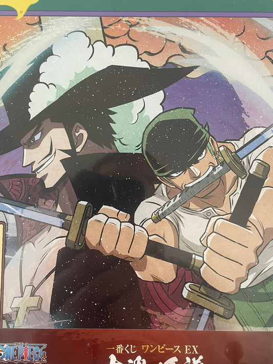 Shikishi One Piece avec Roronoa Zoro, Dracule Mihawk – sous sachet Ichiban Kuji EX Shikon no Keifu (Lot G).