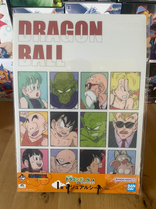 Poster Dragon Ball avec plastique Announcer, Bulma, Chi-Chi, Kami, Krillin, Lunch, Muten Roshi, Oolong, Piccolo, Puar, Son Goku, Tenshinhan, Yamcha – sous sachet Ichiban Kuji Dragon Ball EX Gekitou!! Tenkaichi Budoukai (Lot I).