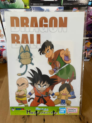 Poster Dragon Ball avec plastique Son Goku, Krillin, Yamcha, Upa, Puar – sous sachet Ichiban Kuji Kumonoue no Shinden (Lot H).