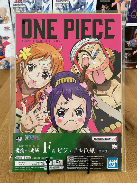Shikishi One Piece avec A4 Nami, Tama, Usopp – sous sachet Ichiban Kuji Raimeie no Chuusei (Lot F).