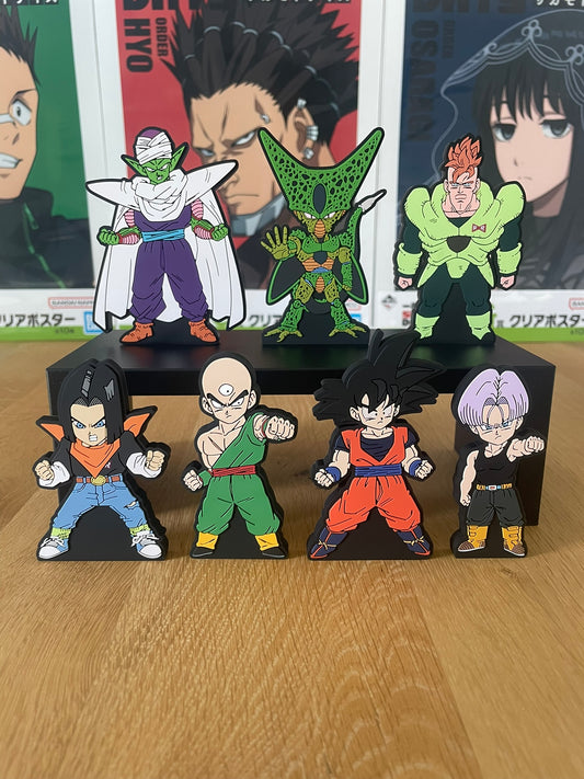 Set de stands caoutchouc Dragon Ball Ichiban Kuji – Son Goku, Trunks, Cell, Piccolo, C-16, C-17 et Tenshinhan – Collection Mirai e no Kettou
